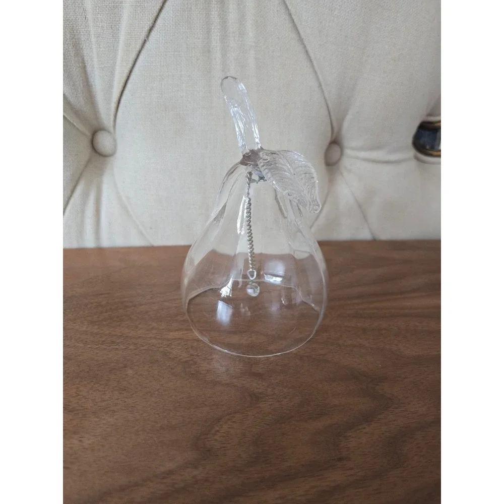 Vintage crystal glass pear bell with leaf